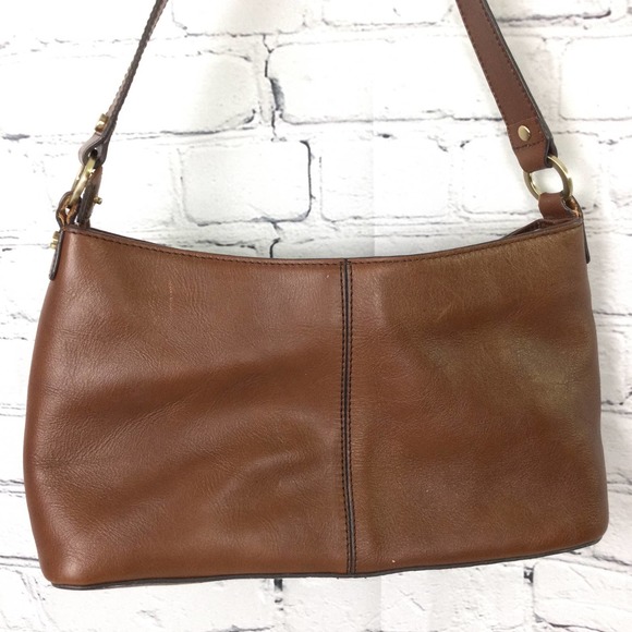 Etienne Aigner Brown Genuine Leather Color Block Zippered Small Shoulder Bag - Picture 4 of 12